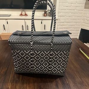 Elegant Black and White Woven Tote Bag